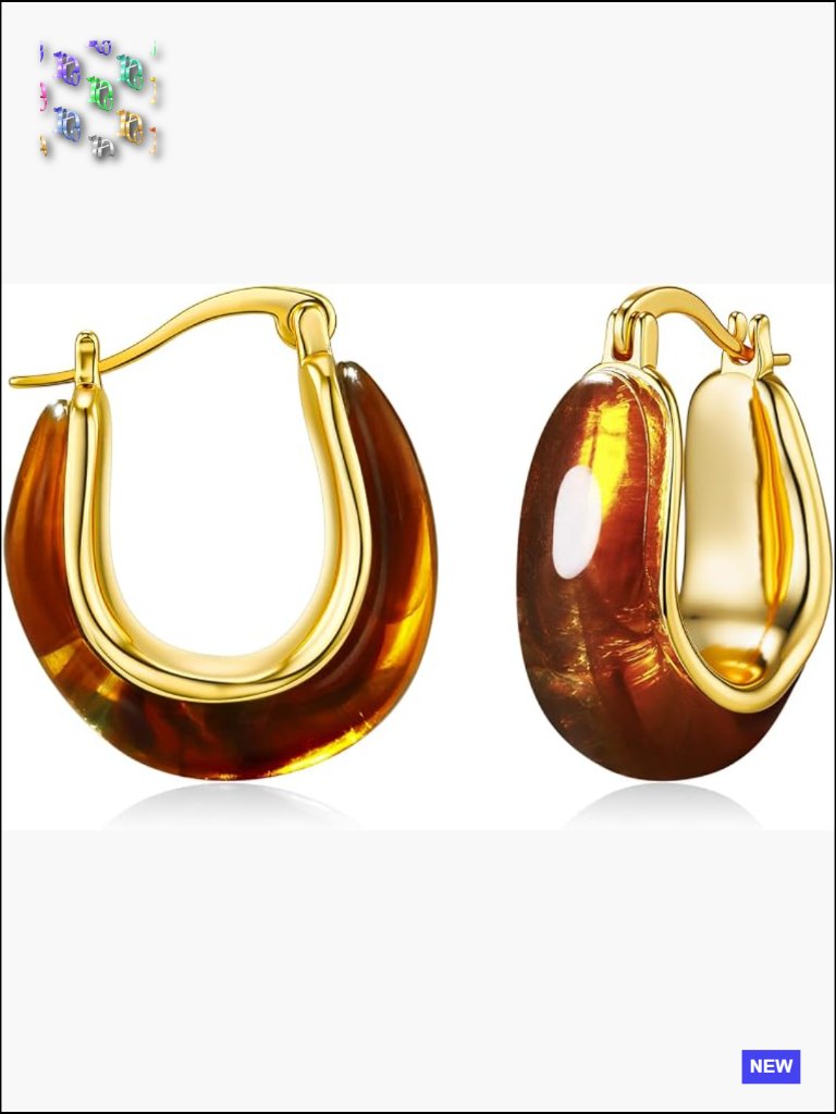Chunky Huggie Hoop Earrings Retro Resin 18k Gold Plated Lightweight Statement